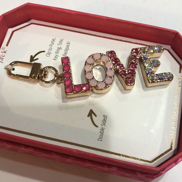 Pink Gemstone‎ adorned gold tone LOVE monogram bag charm new - Picture 5 of 5